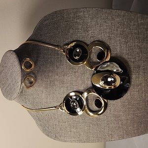 Black and gold necklace and earrings
